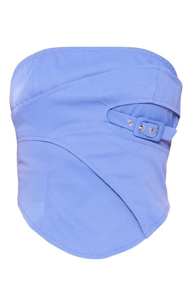 Steel Blue Woven Dip Hem Buckle Detail Top | PrettyLittleThing US