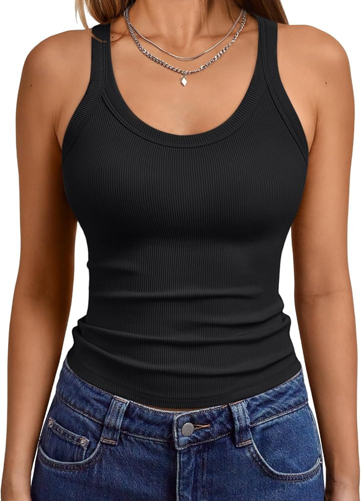 Trendy Queen Women's Tank Tops Crop Camisole Summer Fashion Sleeveless Ribbed Workout Basic Going... | Amazon (US)