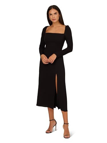 Adrianna Papell Women's Midi Light Crepe Dress, Black | Amazon (US)