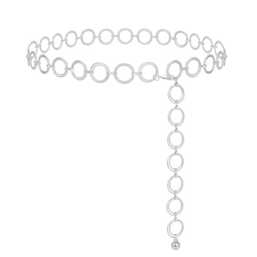 WERFORU Women Metal Link Body Chain Belt Ladies Waist Chain Belts for Jeans Dress (B-Silver, FIt waist size below 34inches) | Amazon (US)