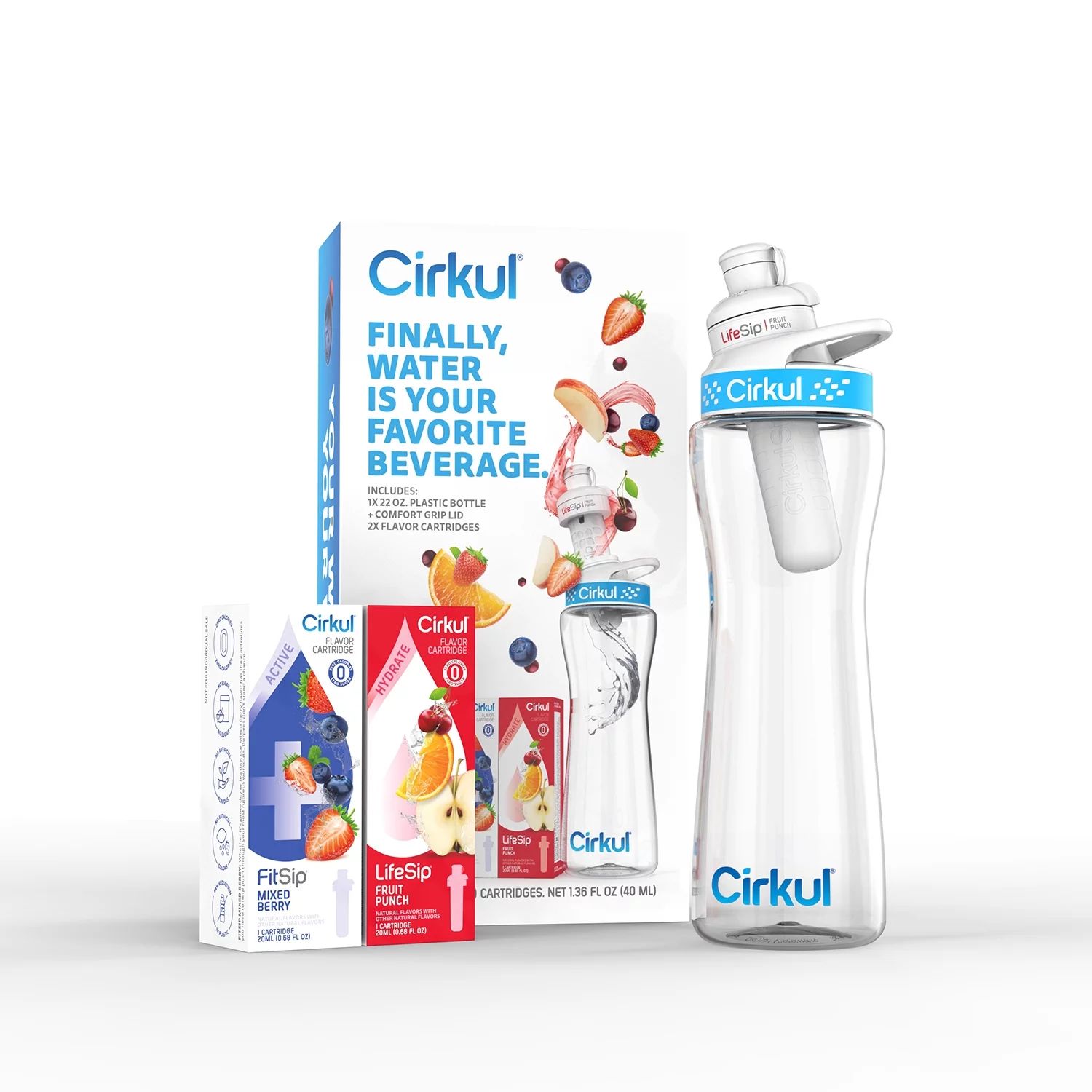 Cirkul 22 oz Plastic Water Bottle Starter Kit with Blue Lid and 2 Flavor Cartridges (Fruit Punch ... | Walmart (US)