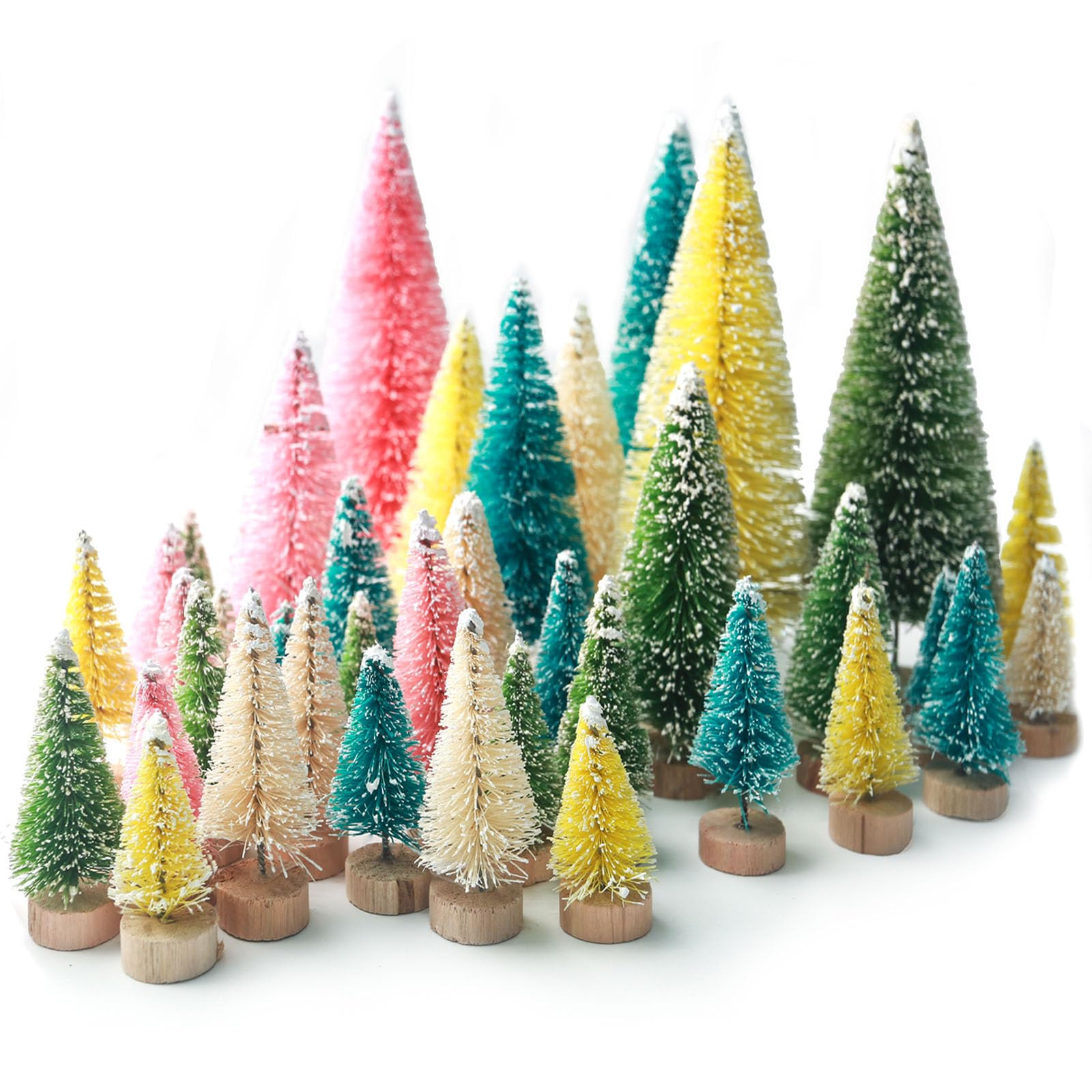 LOVEINUSA 40PCS Colorful Mini Christmas Trees, Snow Frosted Sisal Trees Colored Bottle Brush Xmas... | Amazon (US)