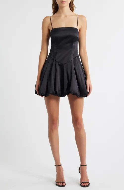 LoveShackFancy Salna Satin Bubble Hem Minidress in Black at Nordstrom, Size 0 | Nordstrom