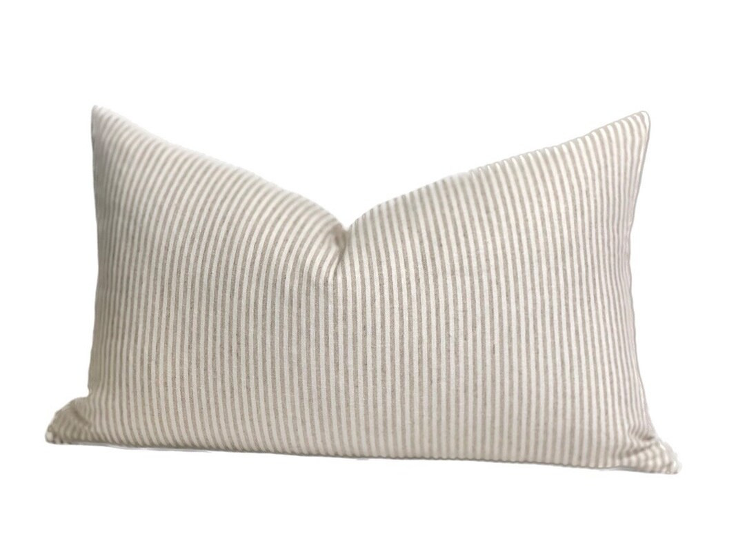 Pillow Cover in Beige Stripe Fall Modern Farmhouse Linen Throw Pillow Cover in Neutral Beige and ... | Etsy (US)