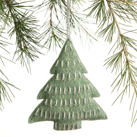 Green Beaded Fabric Tree Ornament by World Market | World Market