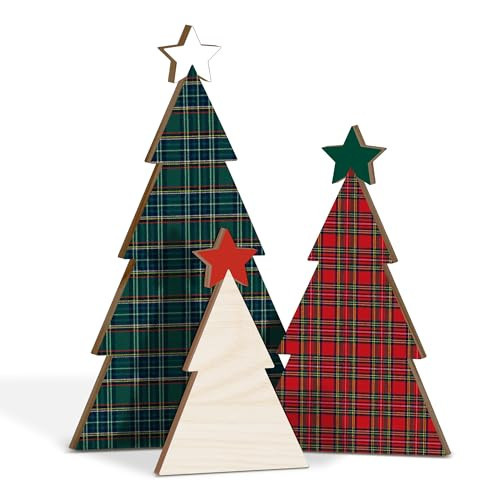 (SET 3) Plaid Christmas Table Decor, Farmhouse Rustic Aesthetic For Mantle | Amazon (US)