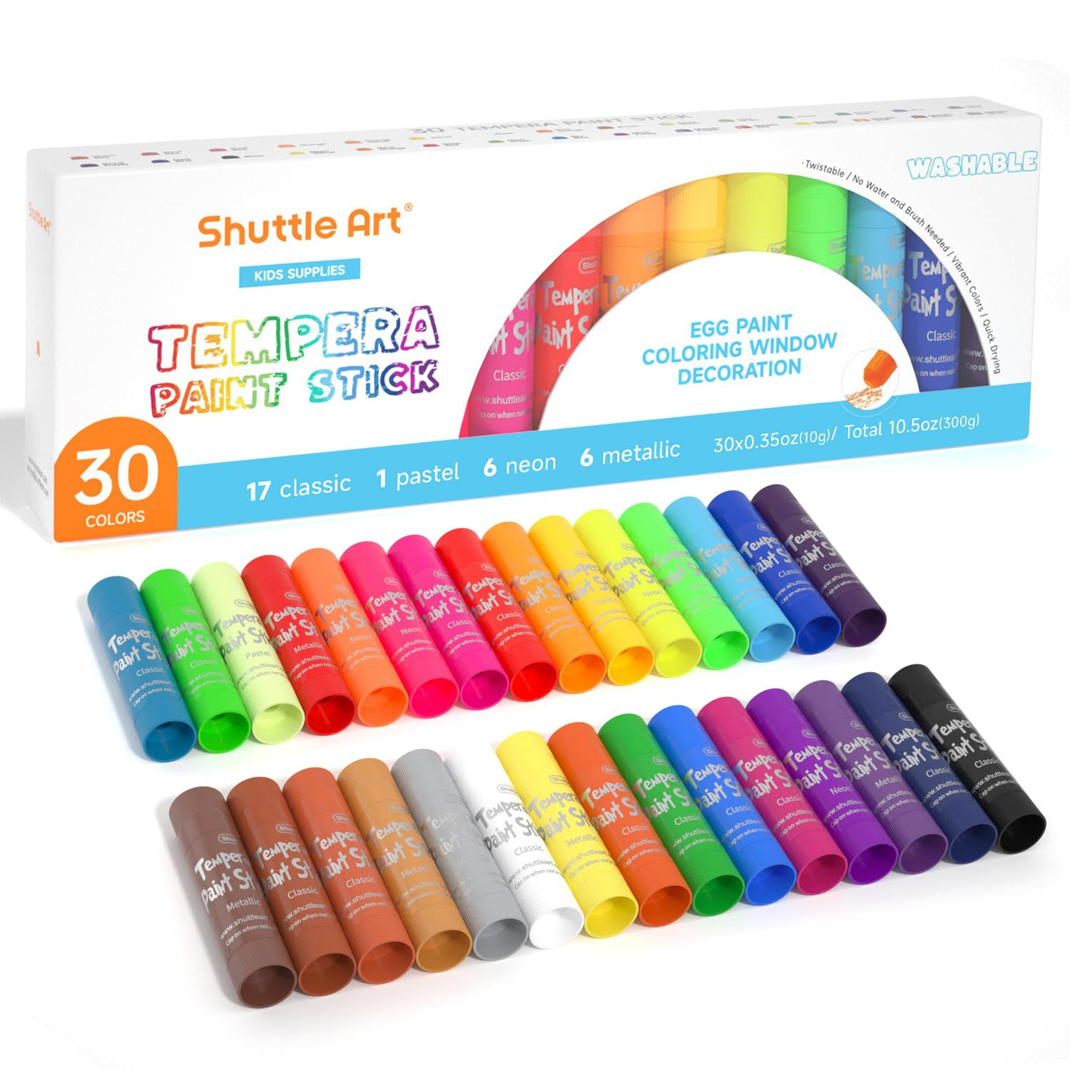 Shuttle Art Tempera Paint Sticks - 30 Solid Colours - Quick Drying - Works Great on Paper, Wood, ... | Amazon (US)