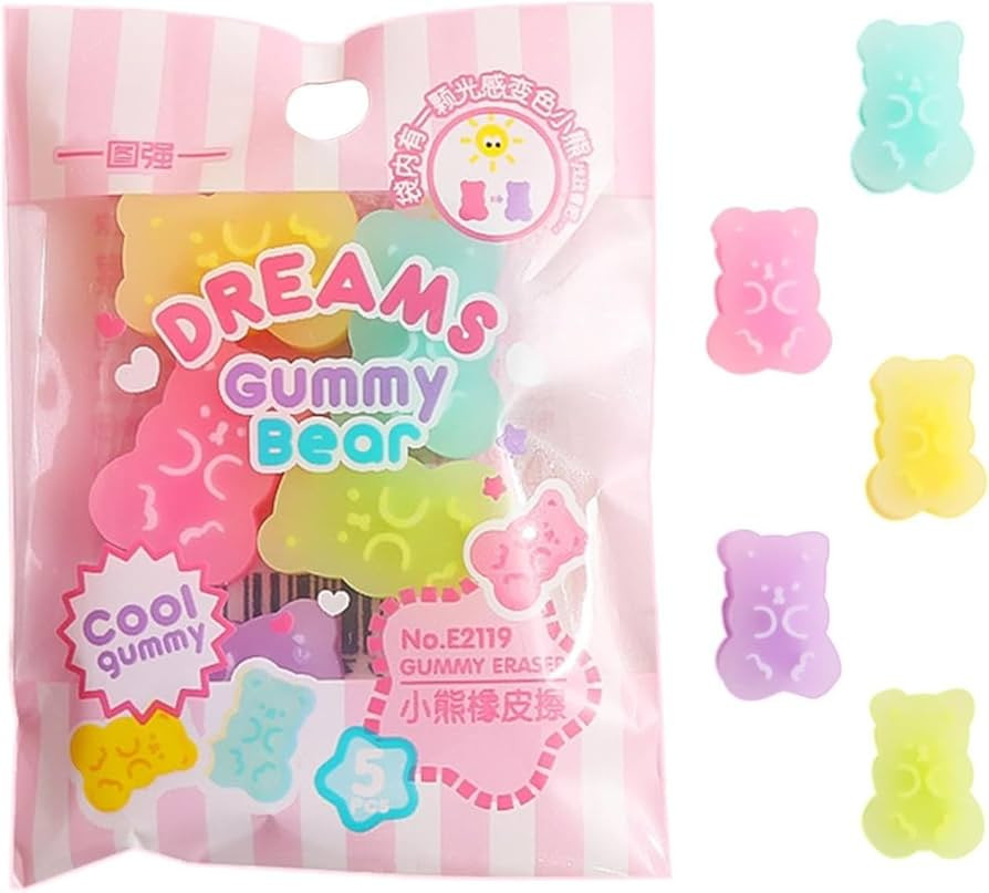 5Pcs Colorful Cute Erasers Gummy Bear Cabochons | Cartoon Gummy Bear Pencil Erasers,Pencil,Animal... | Amazon (US)