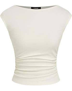 CIDER Women's Ruched Tank Top Boat Neck Sleeveless Top Knit Slim Fit Tank Top | Amazon (US)