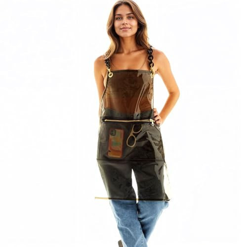 MIKI WELL Hair Stylist Apron for Women - Waterproof Barber Nail Tech Apron Hairdresser Hairstylist Salon Clear Aprons with Large Pocket, Black (22.83”W 29.5”L) | Amazon (US)