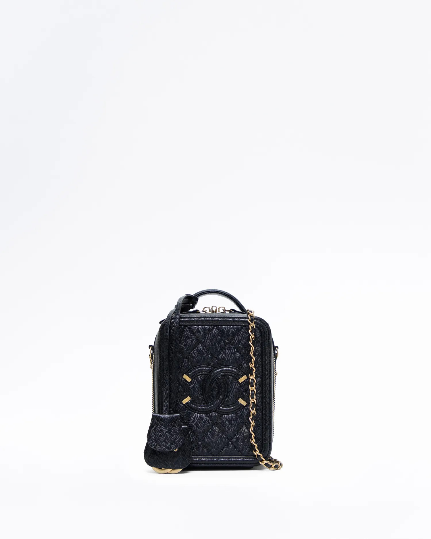 Caviar Quilted Filigree North South Vanity Case | Vivrelle