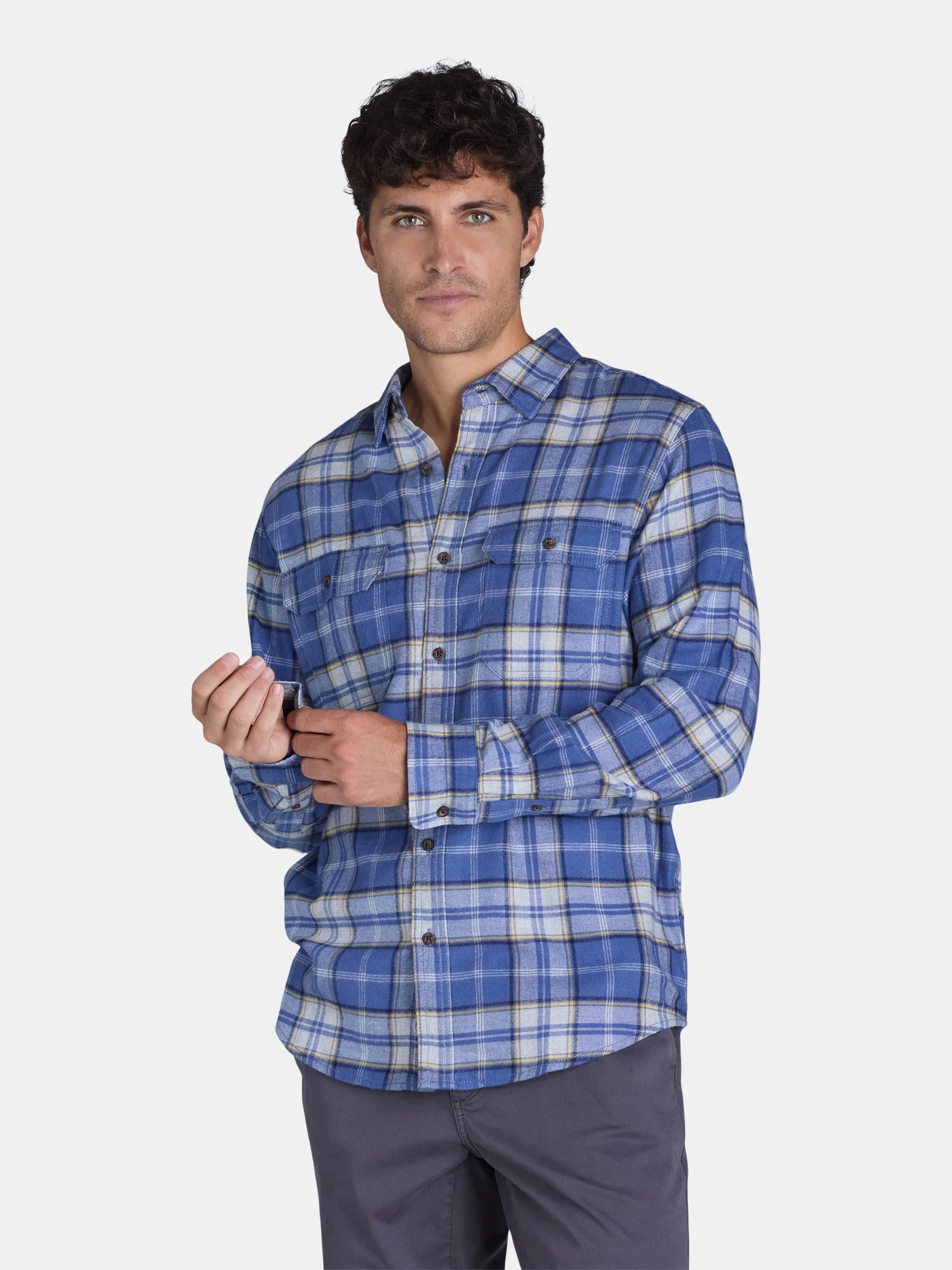 George Men's and Big Men's Flannel Shirt with Long Sleeves, Sizes XS-3XLT | Walmart (US)