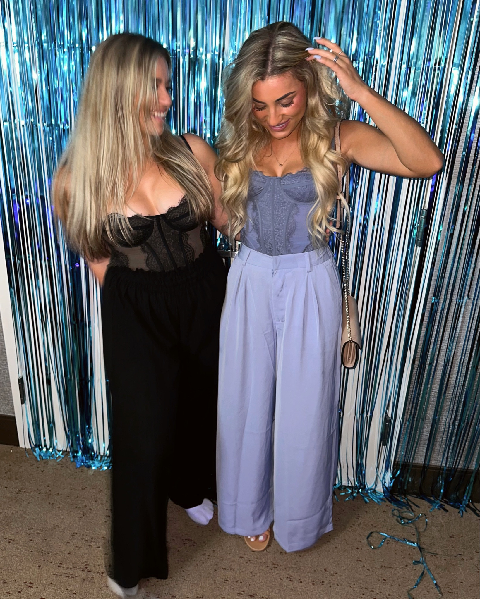 Love a corset and some loose trousers 🤍 we are both wearing a size medium in the Urban
Outfitters Modern Love corset. It runs small (especially in the cups, I’m a 32D for reference) so size up a size or even two. My blue pants are a size XS and normal length, linked below. Alex’s pants are a size medium! 

#LTKworkwear #LTKFind #LTKSeasonal