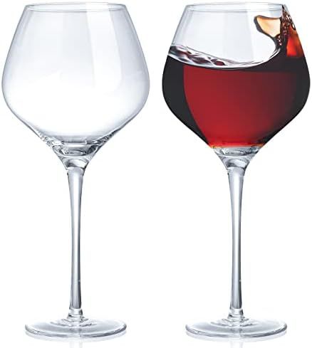 Kingrol 21 oz Crystal Wine Glasses, Set of 2 Burgundy Glasses, Pinot Noir Wine Glass Set, Long Stem  | Amazon (US)