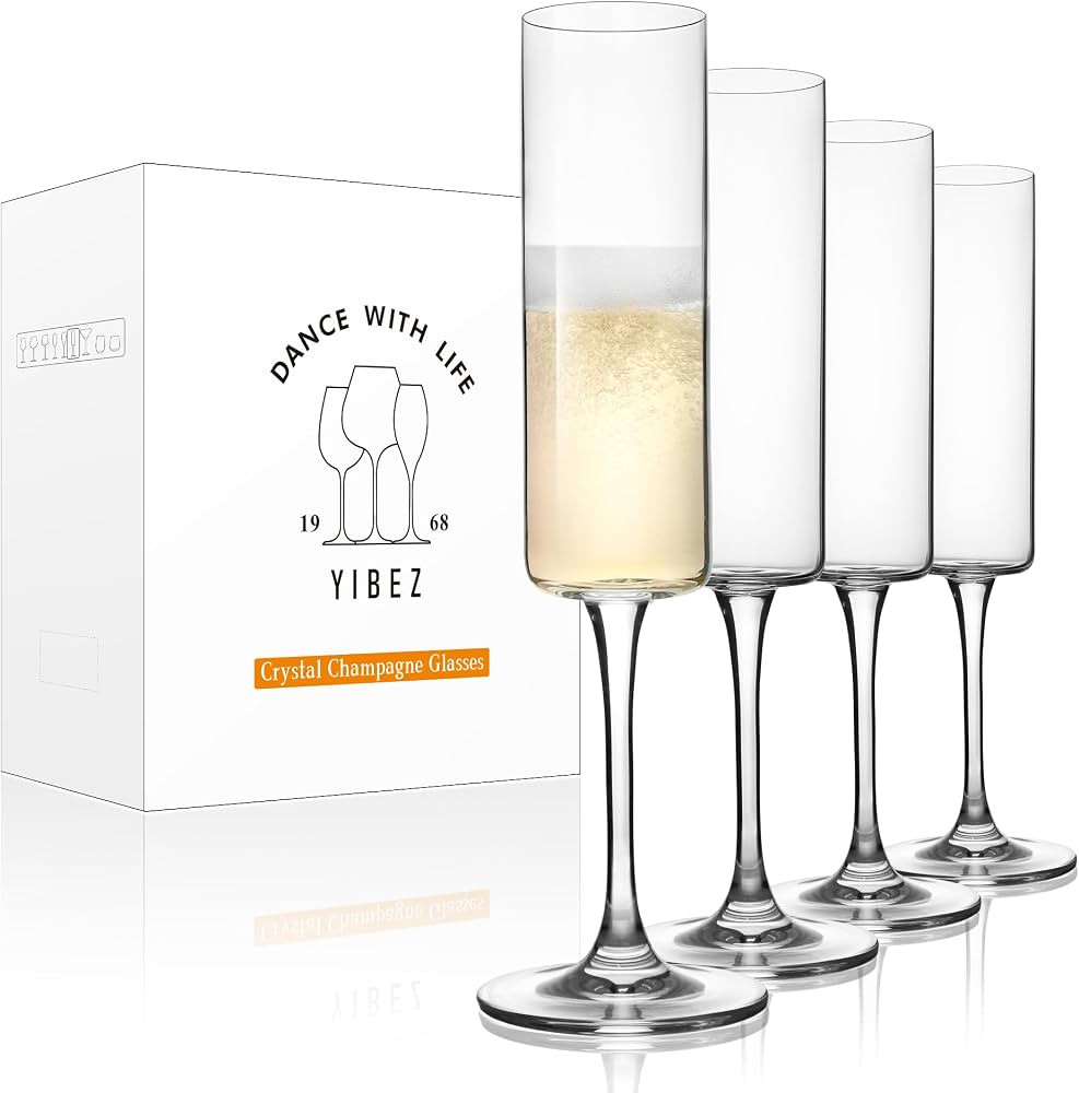 Copas de champán, juego de 4 copas de champán de cristal, 7 onzas cilíndricas de copas de cham... | Amazon (US)