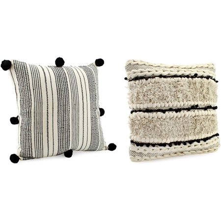 AuldHome Boho Farmhouse Throw Pillow Covers 16 x 16 Black and Off White | Walmart (US)