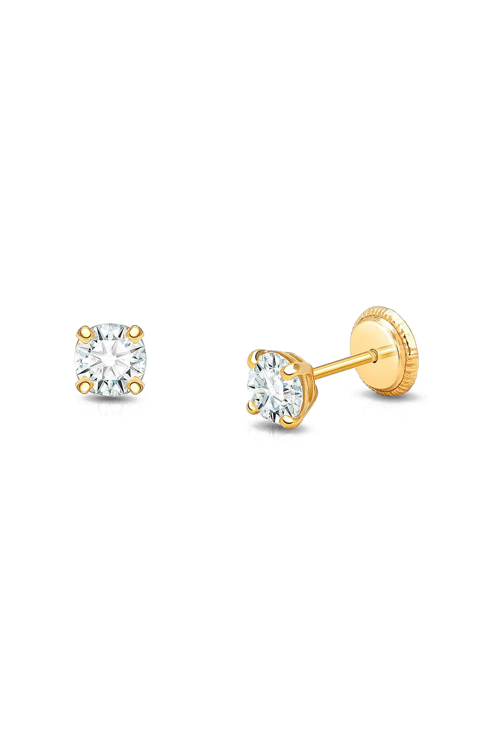 14K Gold 4mm Round Cut Studs Screw Back Earrings | Nordstrom