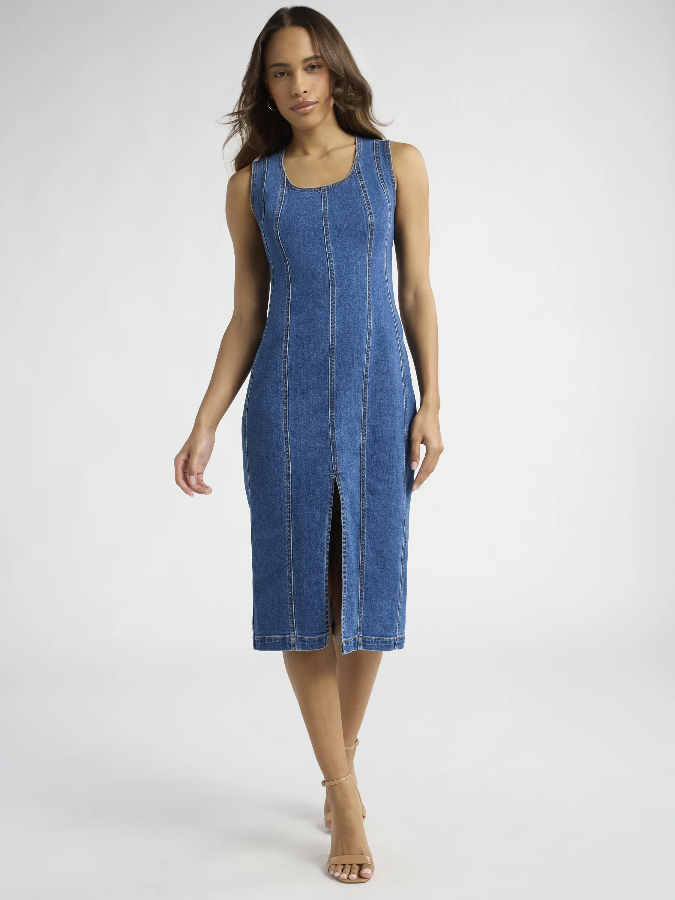 Sofia Jeans Women's Seamed Denim Dress, Below Knee Length, Sizes XS-XXXL | Walmart (US)