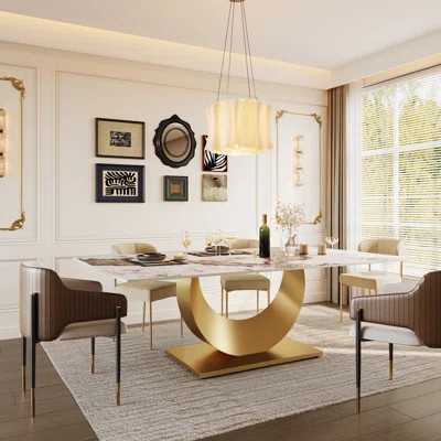 78.7" Dining Table with Sintered Stone Tabletop and Stainless Steel Base | Wayfair North America