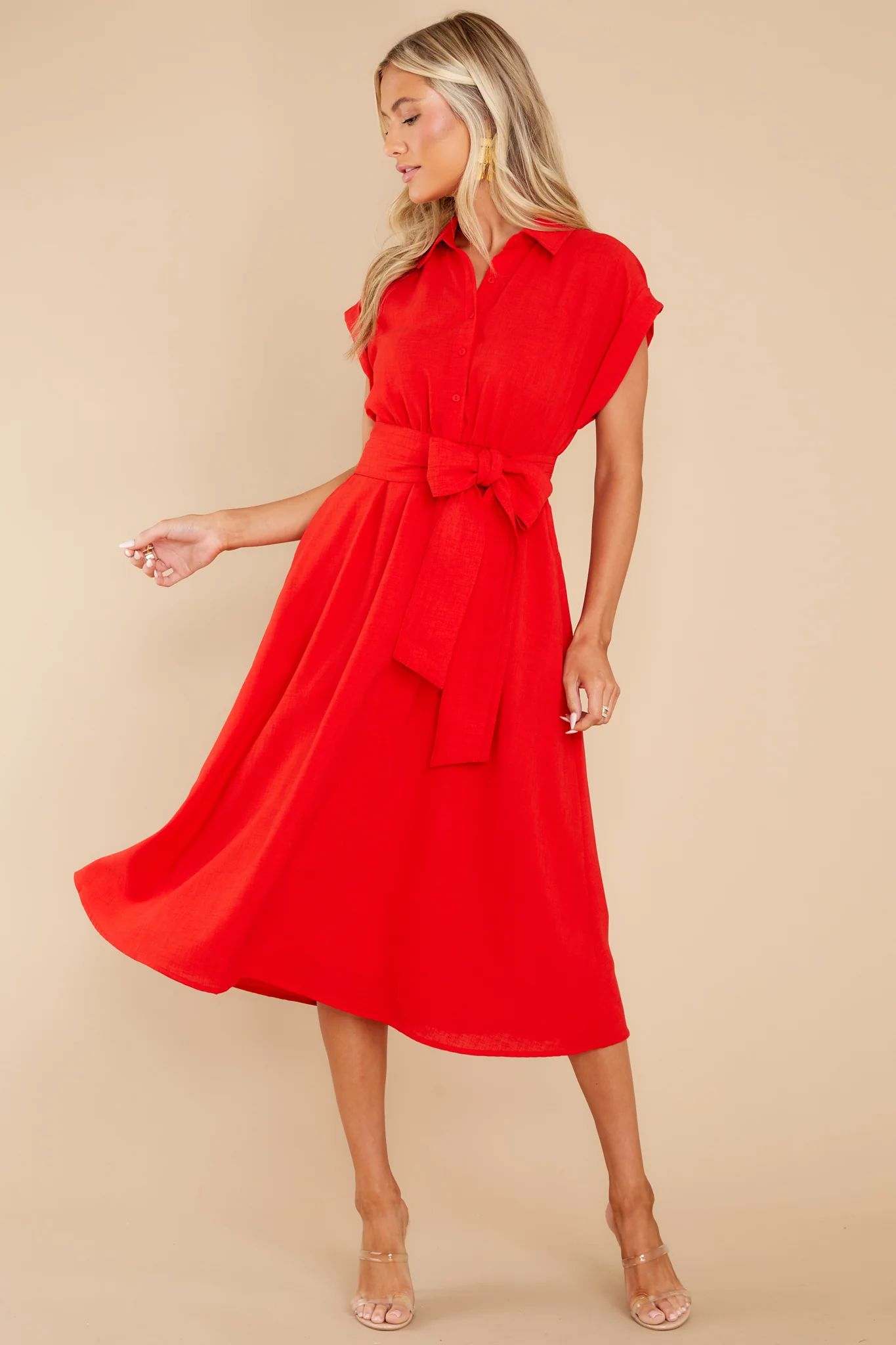When You Arrive Red Midi Dress | Red Dress 