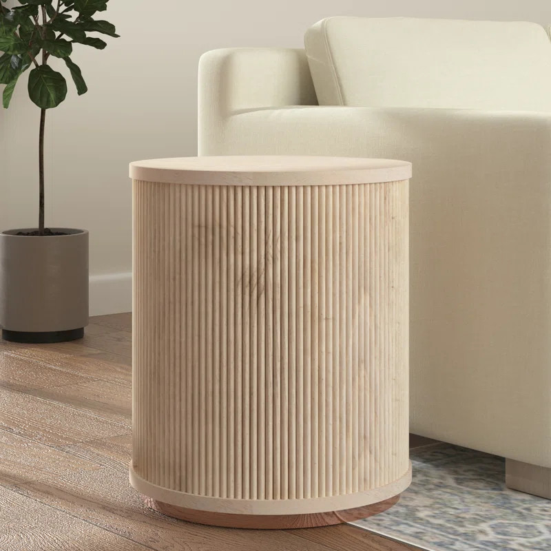 Merlyn Solid Wood Tray Top Drum End Table with Storage | Wayfair North America