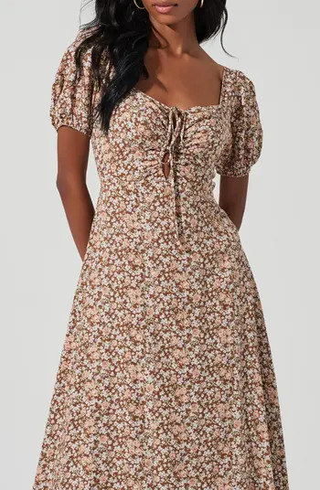 Lace-Up Puff Sleeve Midi Dress | Nordstrom