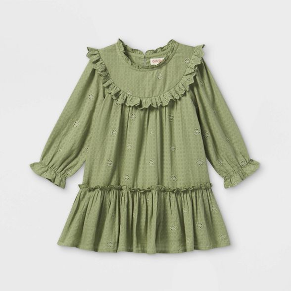 Toddler Girls' Embroidered Long Sleeve Dress - Cat & Jack™ Army Green | Target