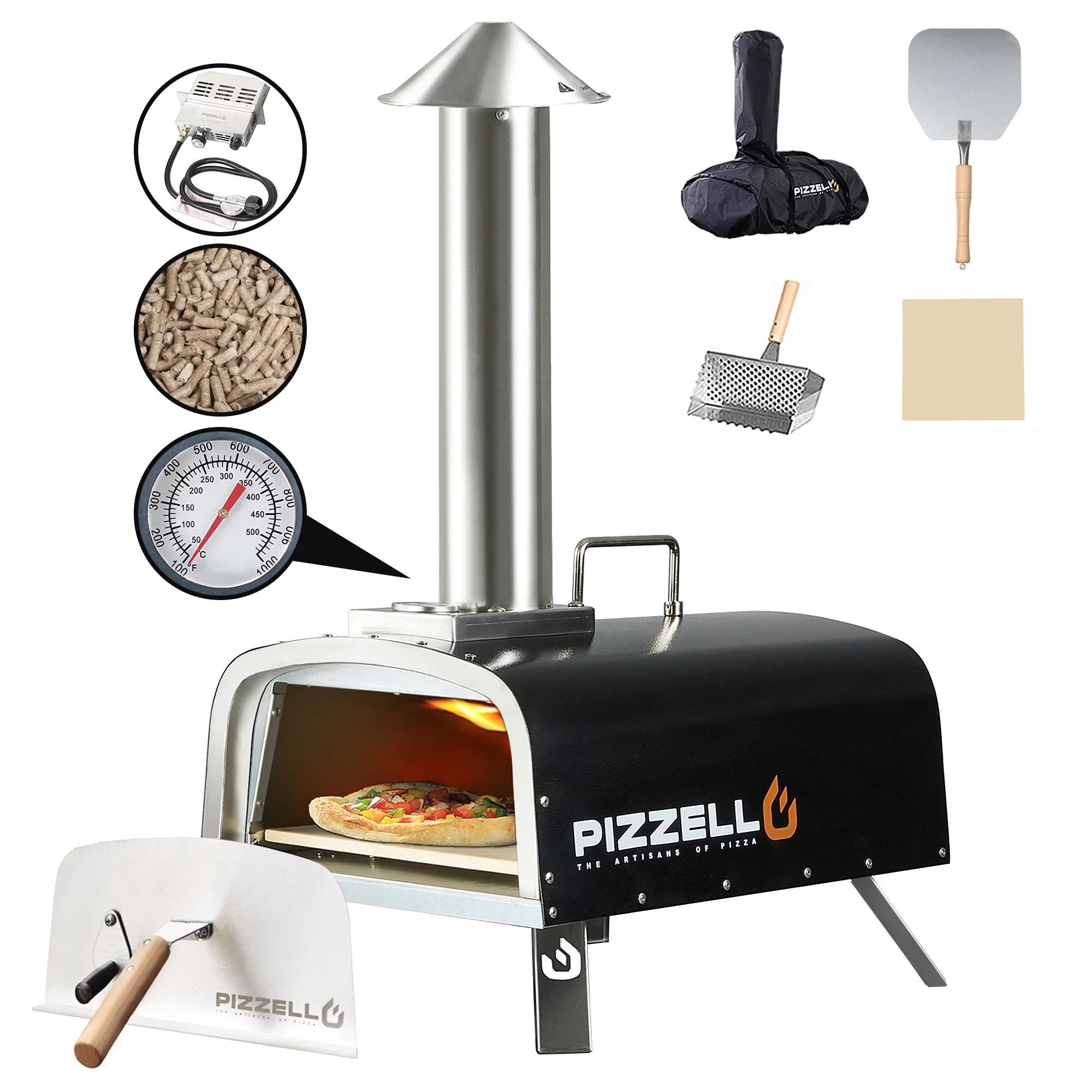 Pizzello Outdoor Pizza Oven 12" Propane Wood Fired Dual Fuel Pizza Maker Stove, Black | Walmart (US)