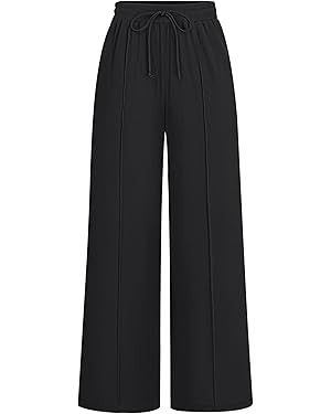 HAEOF Womens Summer Wide Leg Lounge Pants Ribbed Sweatpants Elastic High Waist Flowy Dressy Casua... | Amazon (US)