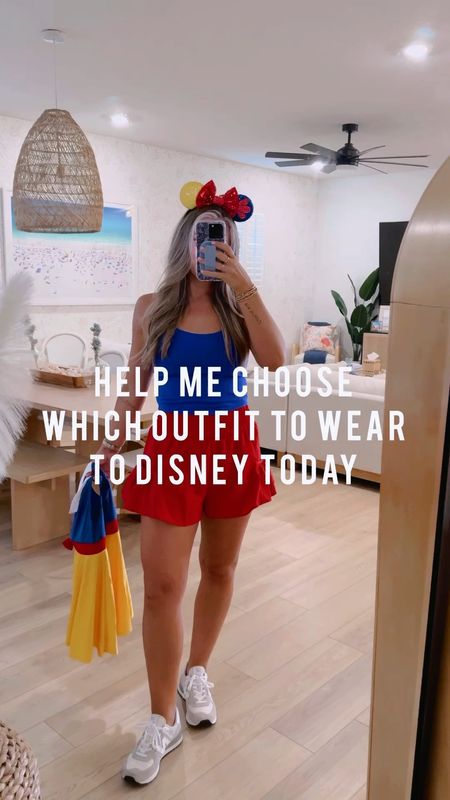 Disney ootd!♥️ **some of my fave activewear from target and amazon even if you aren’t coming to Disney!! It’s still so cute without the ears for this summer. Especially all the red and blue for memorial and the 4th!💙 SIZING:
I’m wearing a medium in the bra tank (my usual sports bra size is M for my wider rib cage but I kinda wish I did a small in this now to be honest.. I’m 36B for reference!) // size up one in the red amazon shorts! I feel like they run small // true to size skort // true to size small red tank // 

Disney outfits
Disney outfit
Disney outfit idea
Disney inspo
Disney mom
Activewear 
Athleisure wear
Workout wear
Red white and blue
Memorial
July 4th
Americana 
Florida 
Vacation
Mom outfit
Casual outfits 


#LTKFindsUnder50 #LTKStyleTip