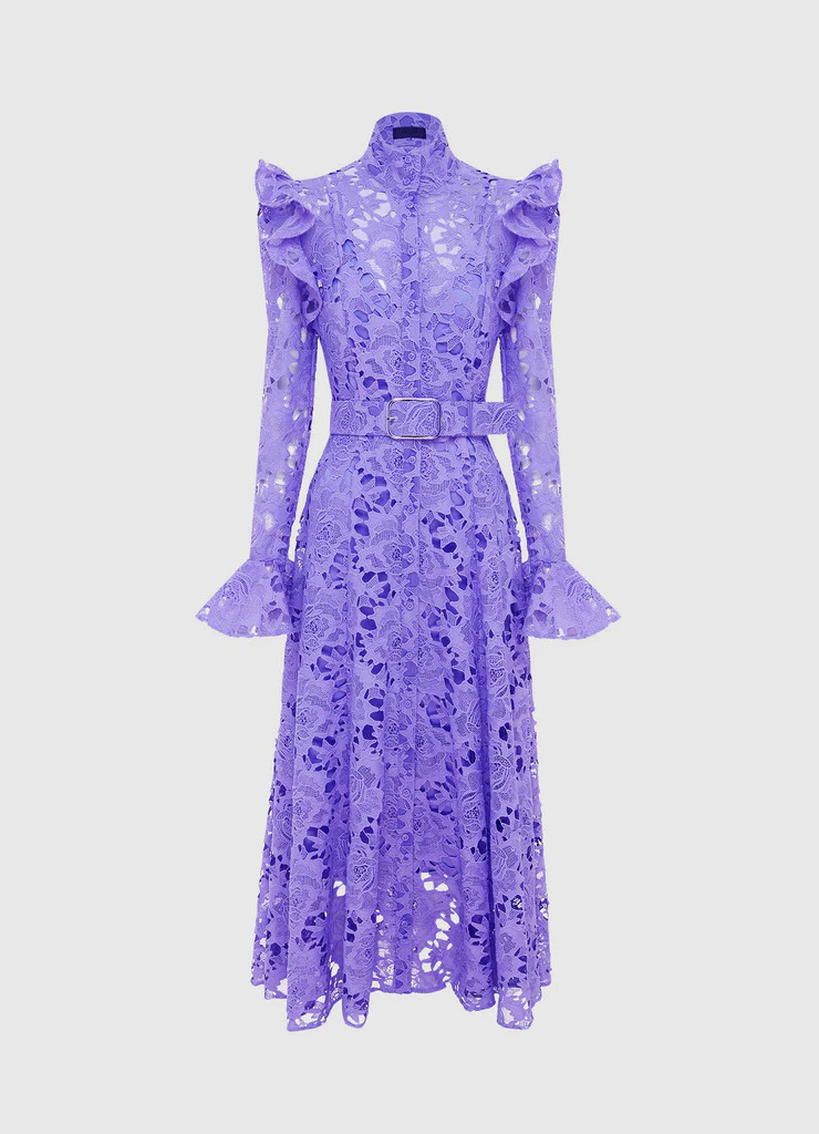 Aliyah Lace Butterfly Sleeve Midi Dress - Lavender | LEO LIN