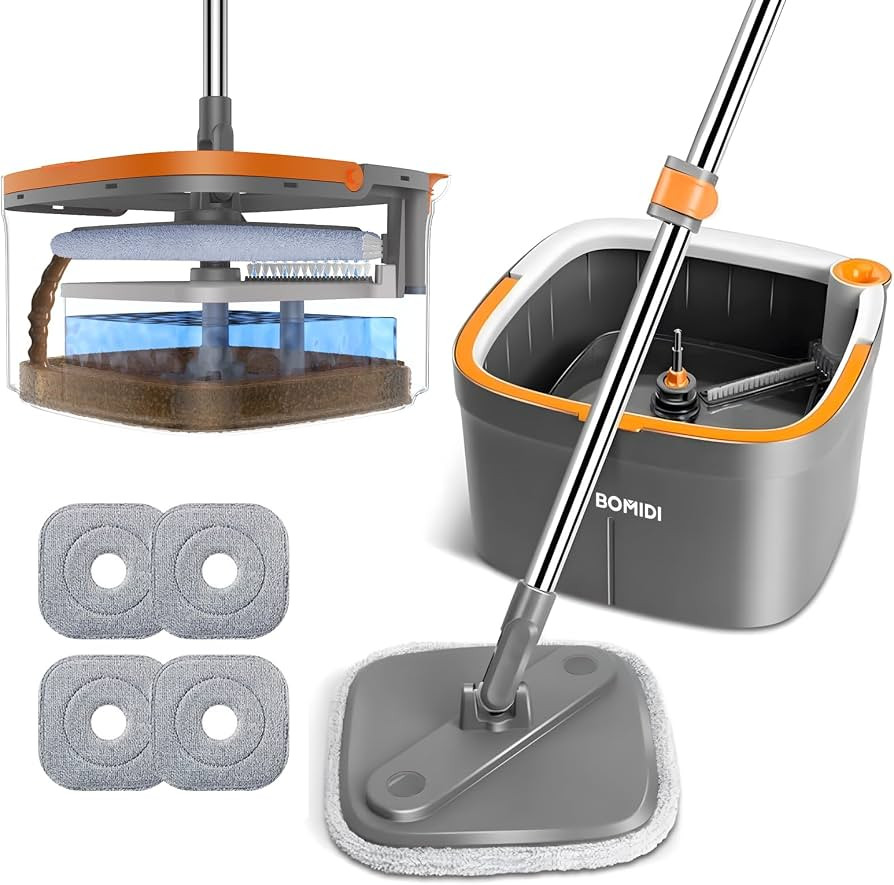 Spin Mop and Bucket System, Includes Dual Compartment Mop Bucket with Thick Washable Microfiber P... | Amazon (US)