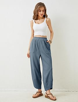 Xiaoxuemeng Womens Baggy Wide Leg Pants Casual Elastic Waisted Palazzo Harem Pants with Pockets | Amazon (US)