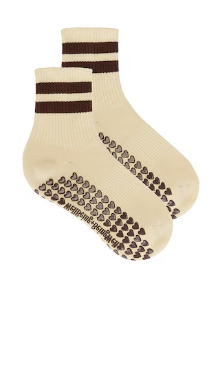 Striped Half Crew Grip Sock in Cream & Espresso | Revolve Clothing (Global)