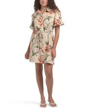 Puff Sleeve Floral Tie Waist Shirt Mini Dress | TJ Maxx