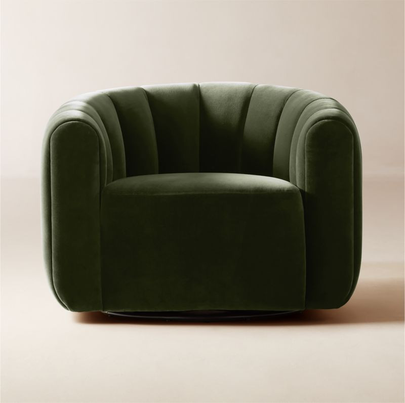 Fitz Channeled Green Velvet Swivel Chair | CB2