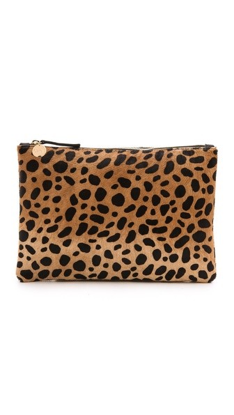 Clare V. Leopard Flat Haircalf Clutch - Leopard | Shopbop