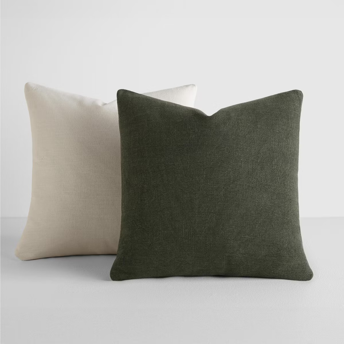 2-Pack Cotton Slub Solid Throw Pillows and Pillow Inserts Set - Olive & Natural - Becky Cameron, ... | Target