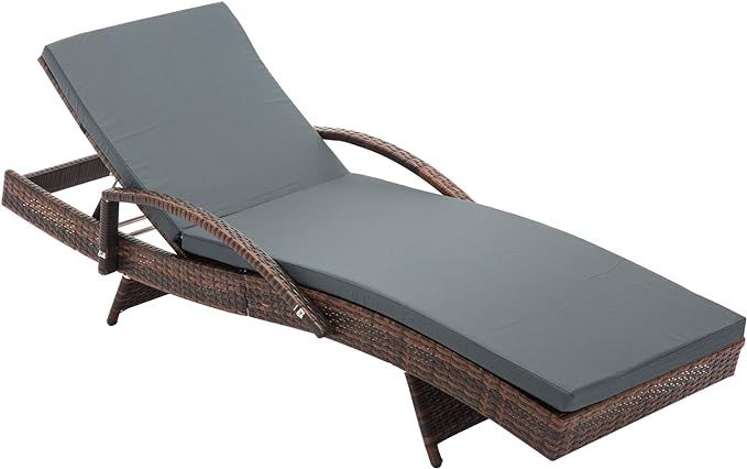 Mcombo Wicker Lounge Chaise Patio Outdoor Adjustable Chair Furniture Brown Resin Rattan Reclining... | Amazon (US)