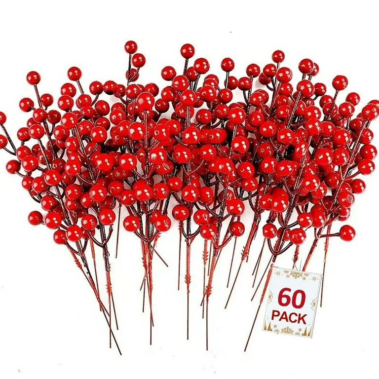 Artificial Red Berry, 60 Pack Holly Christmas Tree Berries Stems for Christmas Tree Decorations, ... | Walmart (US)