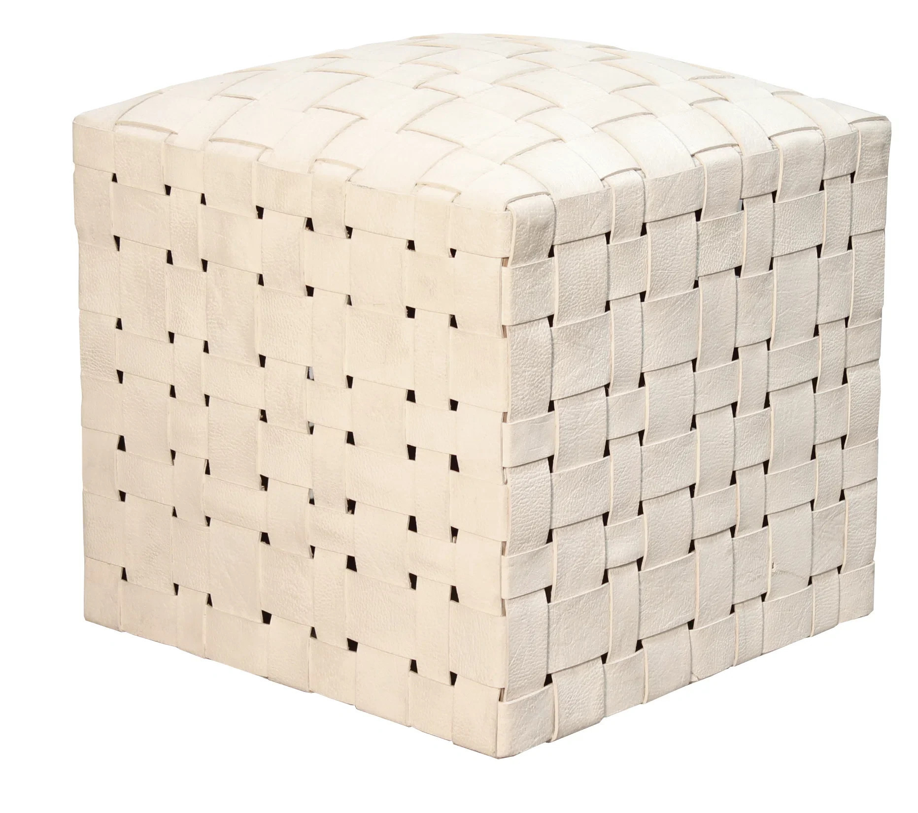 Halcyon Handwoven Genuine Leather Ottoman | Birch Lane