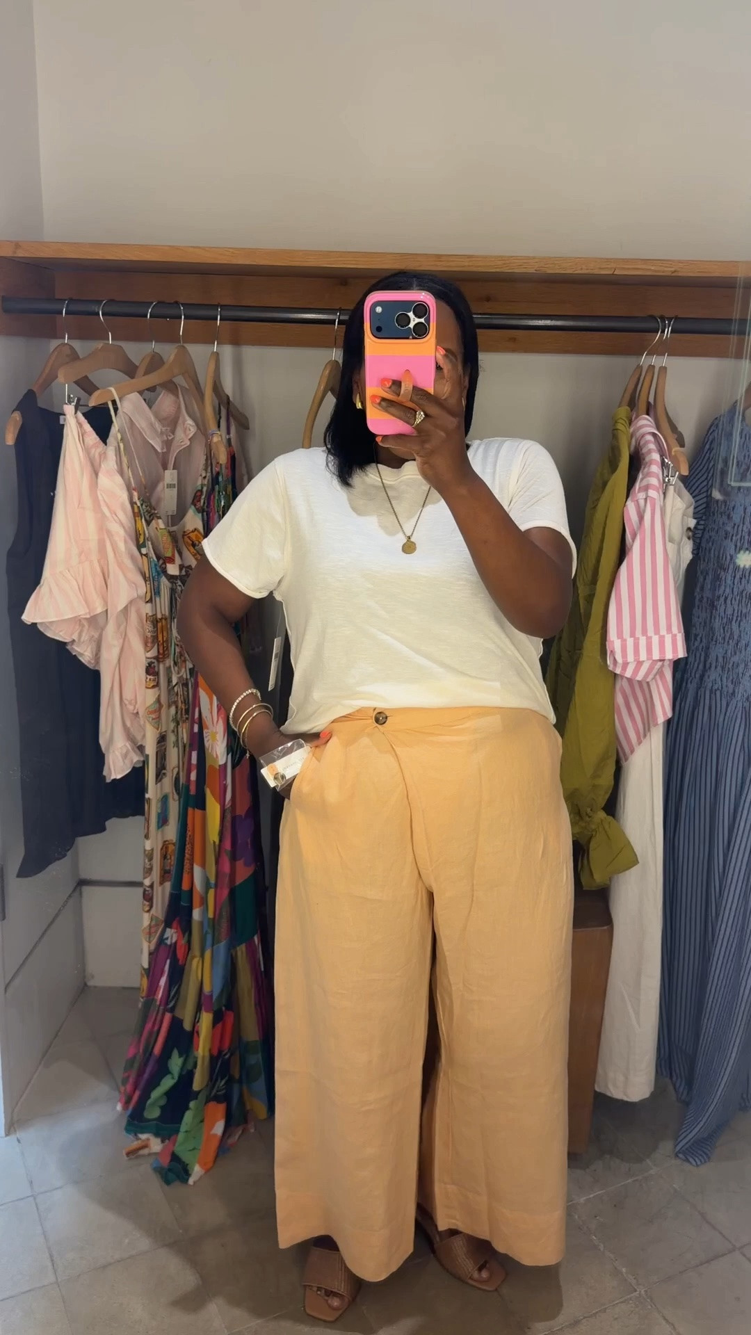 I love these linen peach coral wide leg pants from @Anthropologie so good!!

#LTKootd #LTKMidsize #LTKWorkwear
