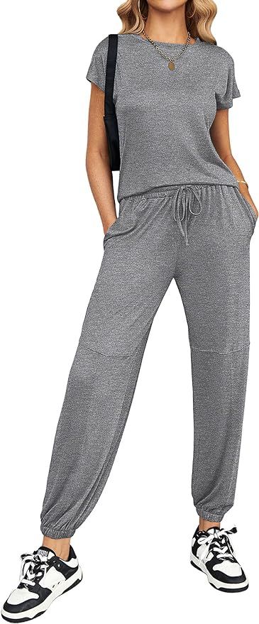 Ekouaer Pajamas for Women 2 Piece Lounge Sets Cap Sleeve Loungewear Top with Joggers Pants S-XXL | Amazon (US)