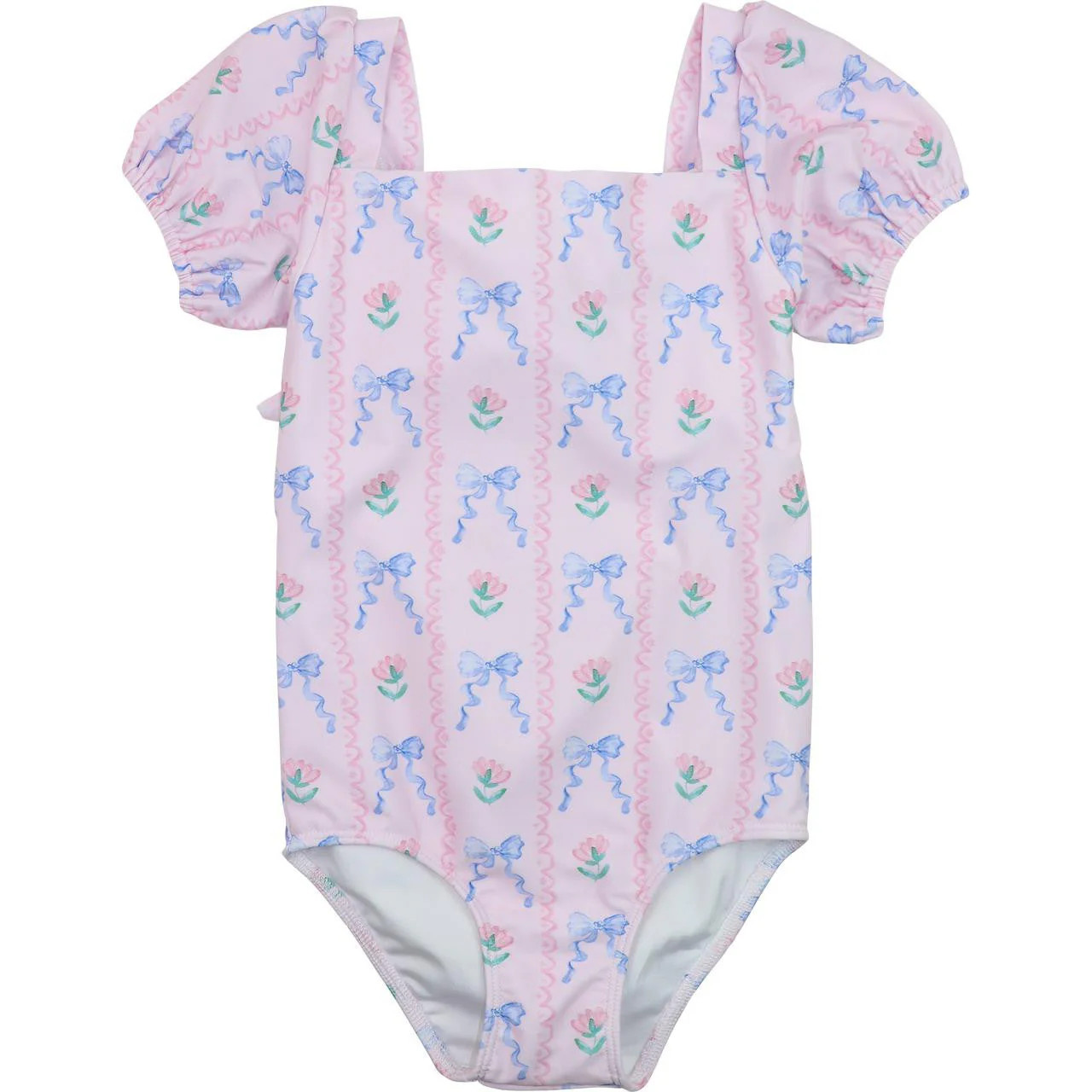 Pink And Blue Flower And Bow Lycra Swimsuit | Cecil and Lou