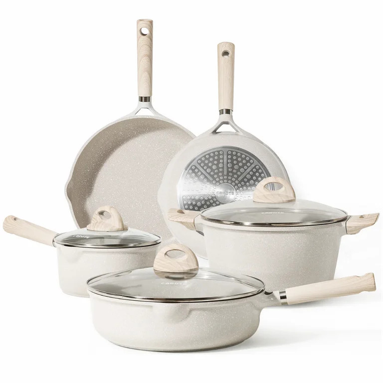 Carote Nonstick Pots and Pans Set, Induction Kitchen Cookware Sets Non Stick, 8 Pcs Beige Granite | Walmart (US)