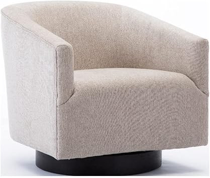Comfort Pointe Geneva Beige Oatmeal Fabric Wooden Base Swivel Chair | Amazon (US)