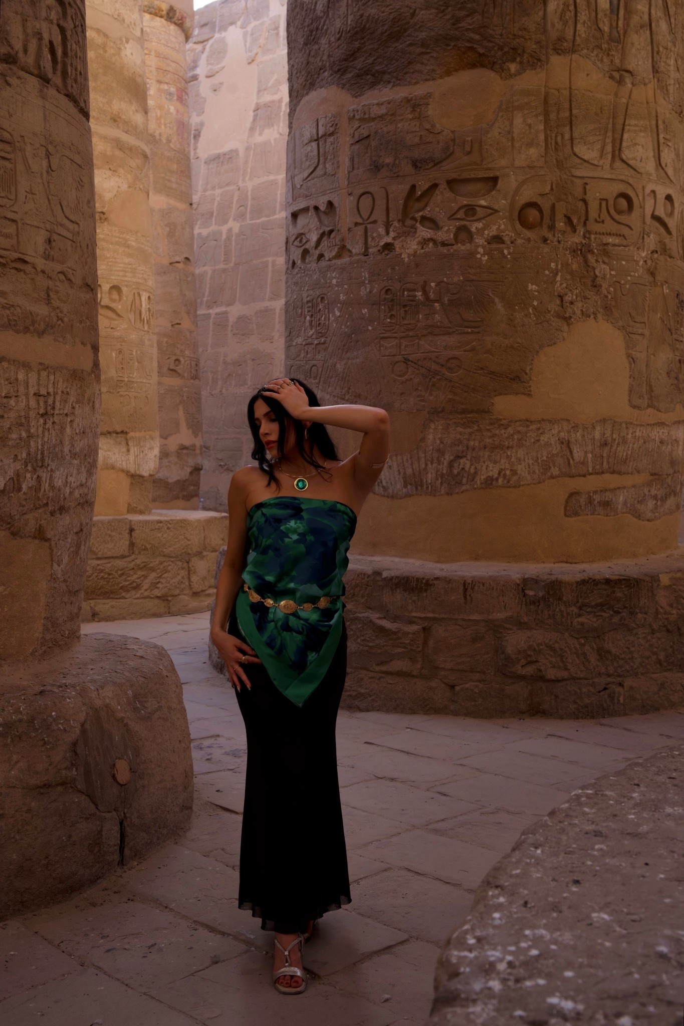 Karnak + Luxor Temple outfit 💚💙 top is the ‘CALISTA SCARF’ on runaway the label ✨ tagged some similar styles w the same print that were available on LTK. Skirt, belt and earrings are from Princess Polly. shoes are from DSW and the necklace is rented from Fashion Pass! wasn’t able to tag the green eyeliner but it is from Kaleidos in the color limelight 💚

#LTKTravel #LTKBeauty #LTKSeasonal