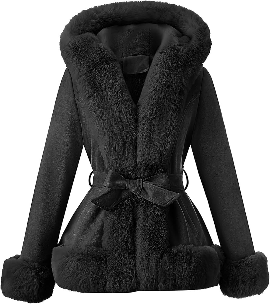 Bellivera Women's Trench Coat Faux Suede Jacket Winter Hooded Overcoat with Belt | Amazon (US)