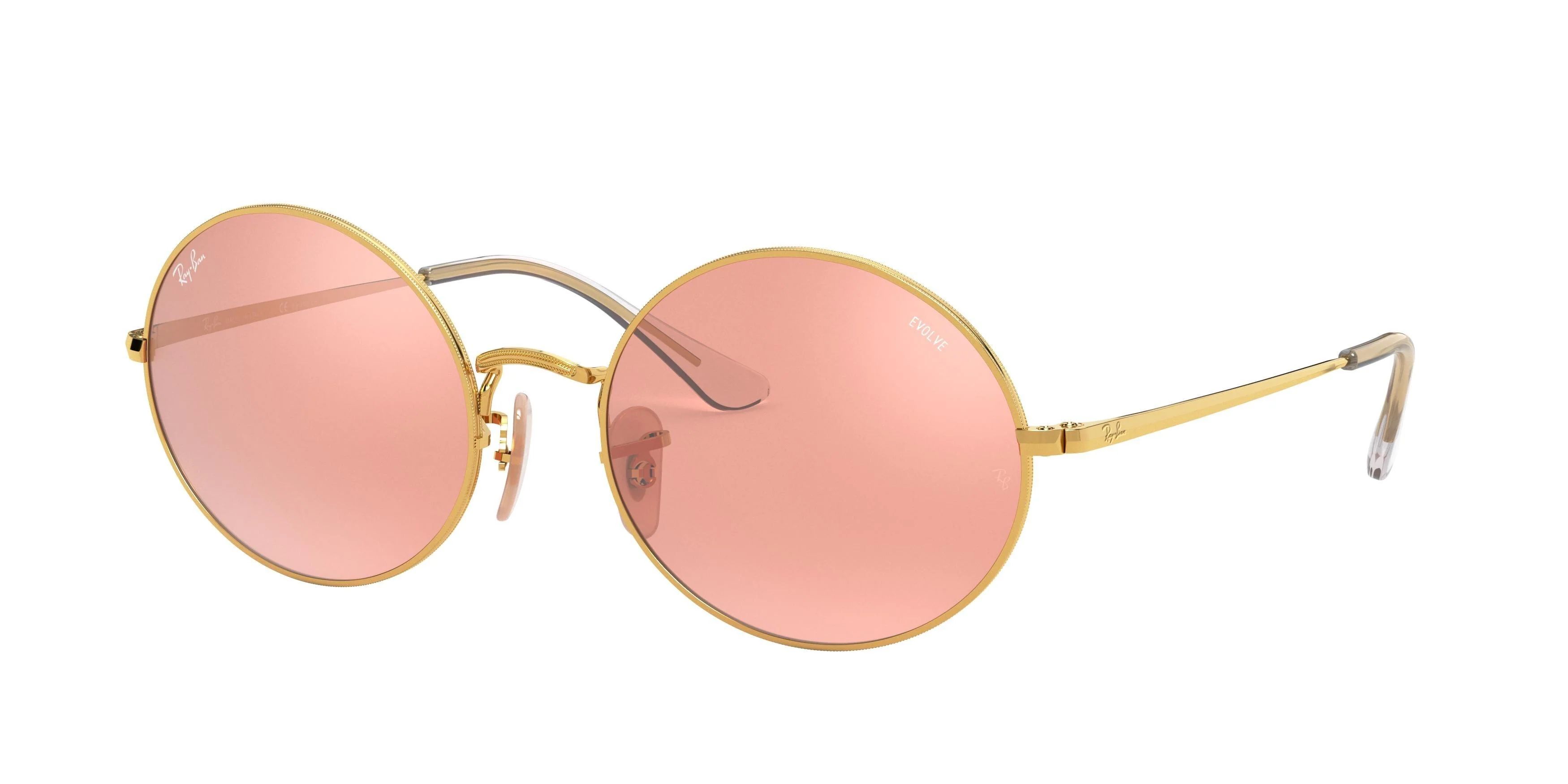 Ray Ban Oval 1970 Sunglasses 001/3E - Gold - Photo Pink Mirror Grey Unisex Gold Rectangle | Designer Optics