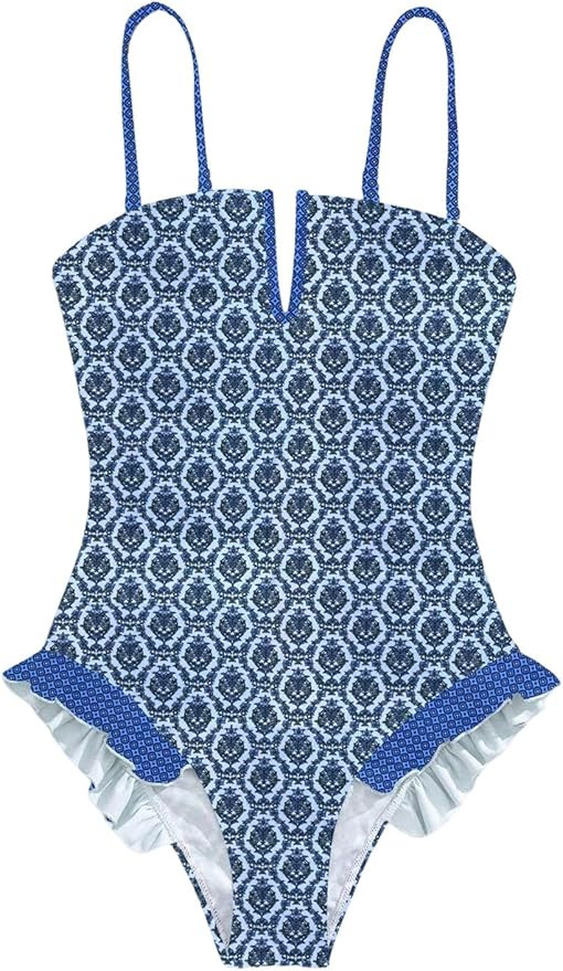 SHENHE Women's Floral One Piece Swimsuit Tummy Control V Neck Ruffle Bathing Suit | Amazon (US)
